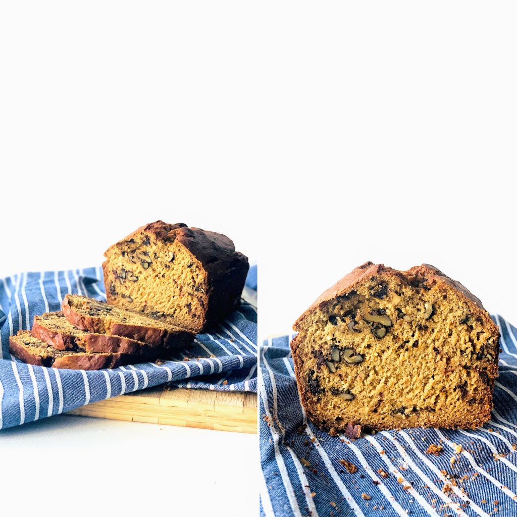 Vegan banana bread with walnuts and dark chocolate